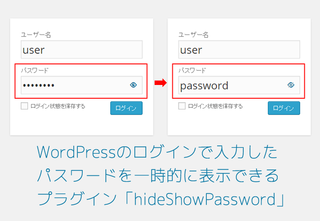 Wordpressのログインで入力したパスワードを一時的に表示できるプラグイン Hideshowpassword